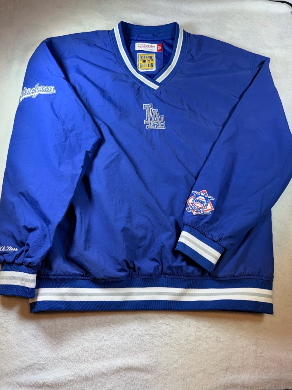 MITCHELL & NESS LA DODGERS VINTAGE LOGO V-NECK PULLOVER JACKET BLUE M